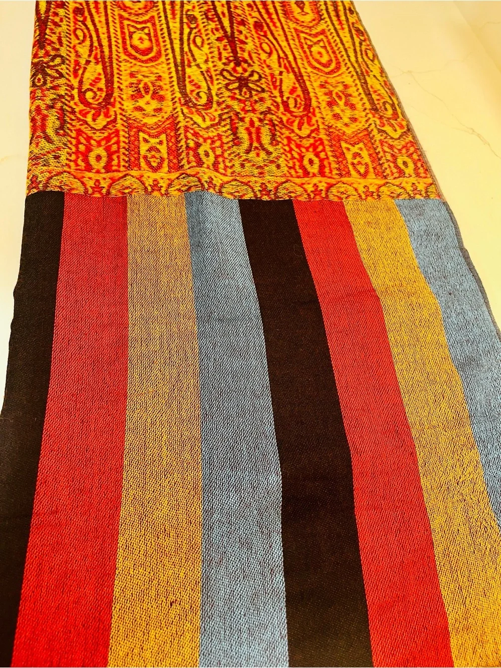 Pashmina Paisley Striped Oversized Scarf Wrap Multicolor Fringe NWOT